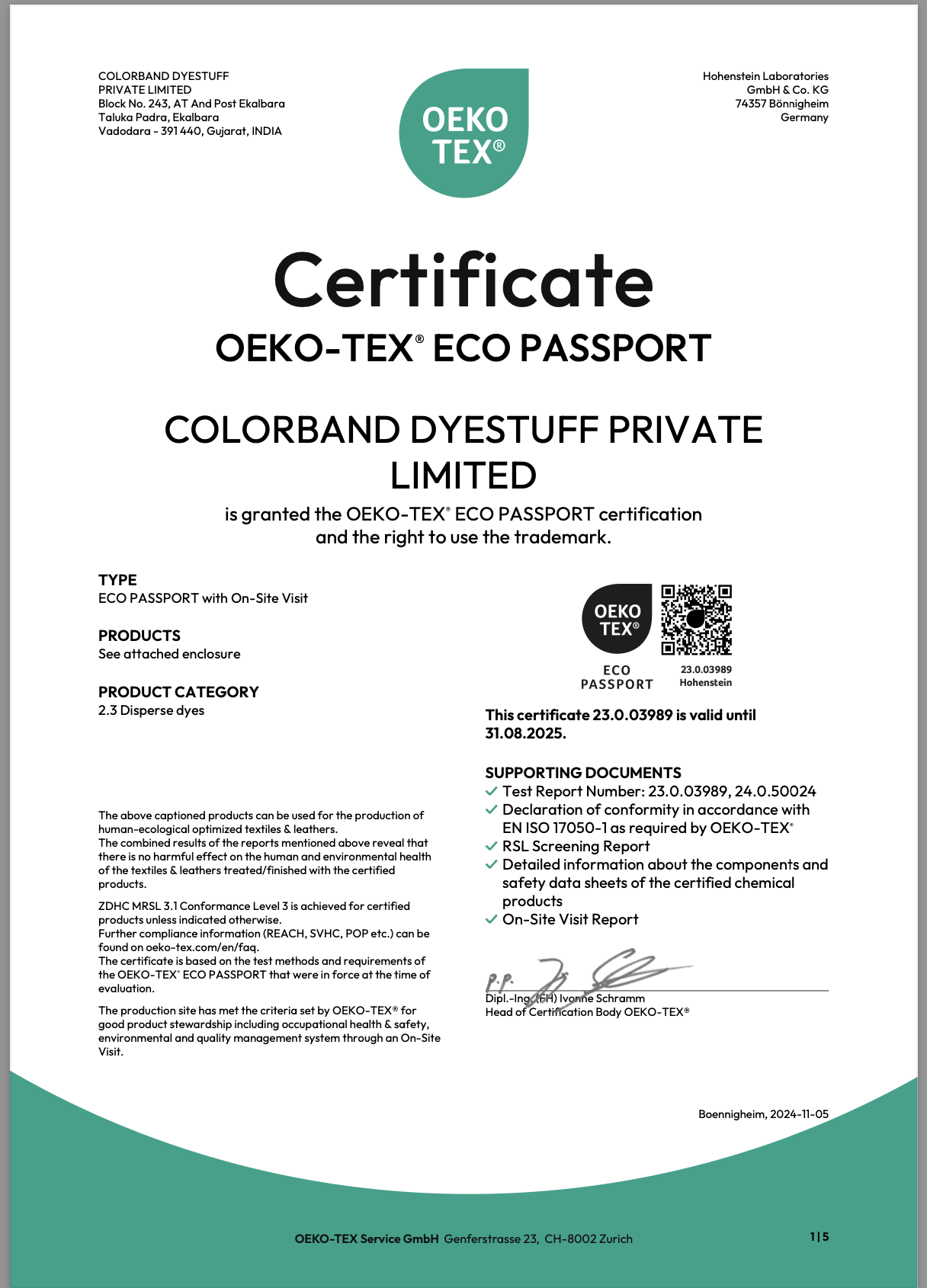 Ecopassport Certificate